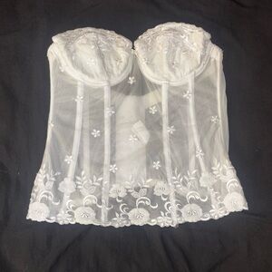 Felina White Lace Bustier Top with Floral Embroidery